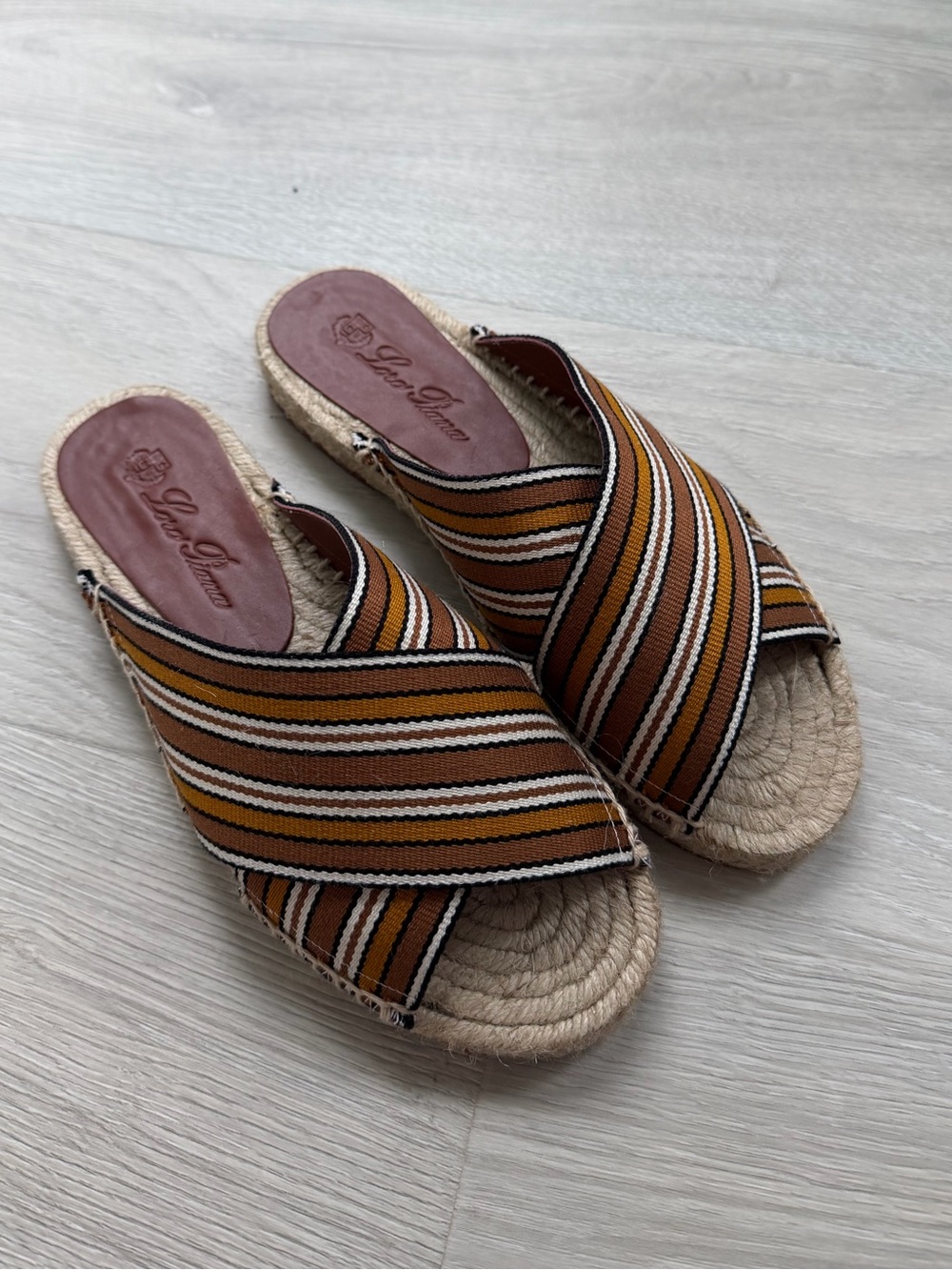 Loro Piana Striped Espadrille Slide Sandals